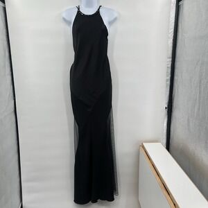 UNIF Women's Dress Black Satin & Mesh Spiked Collar Pentagram Sexy Size S